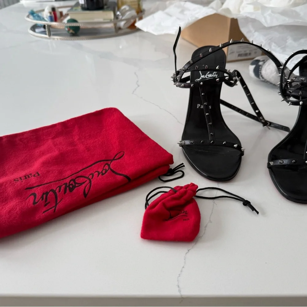 Christian Louboutin Black Strappy Studded Heels - Picture 5 of 6